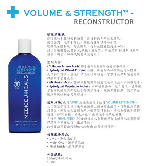 Mediceuticals Volume / Strength (Hair Reconstructor) 250ml, 1000ml  頭髮豐盈修護液